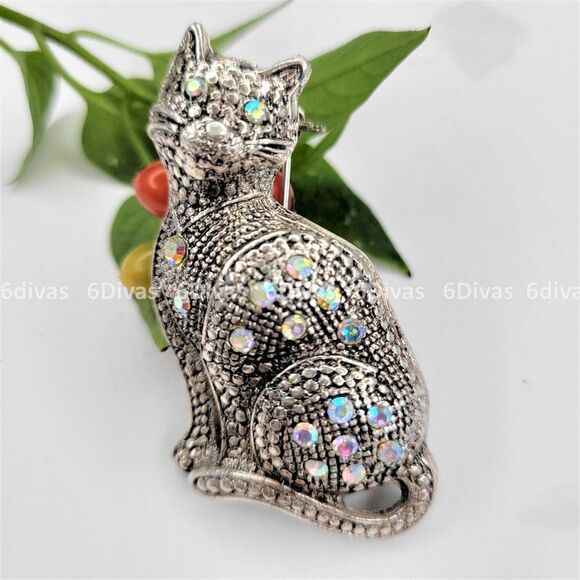 LARGE Gorgeous Cat Kitty Brooch Pin - Picture 2 of 7